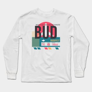 Budapest (BUD) Airport Code Baggage Tag Long Sleeve T-Shirt